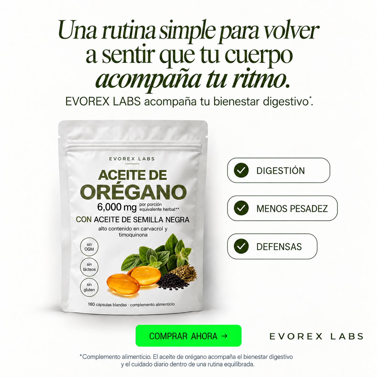Aceite de orégano EVOREX LABS - 180 Cápsulas (6.000 mg)